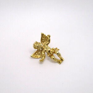Vintage Kirks Folly Goldtone Tiny Angle Cherub Baby Wings Push Pin
